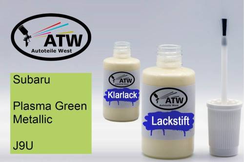 Subaru, Plasma Green Metallic, J9U: 20ml Lackstift + 20ml Klarlack - Set, von ATW Autoteile West.